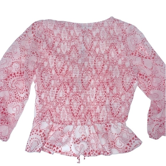 Bcbgeneration Split Neck Blouse Beating Hearts White - Picture 7 of 7